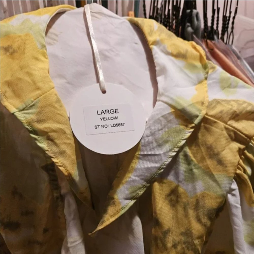 Yellow Floral Mini Wrap Dres - Picture 2 of 4